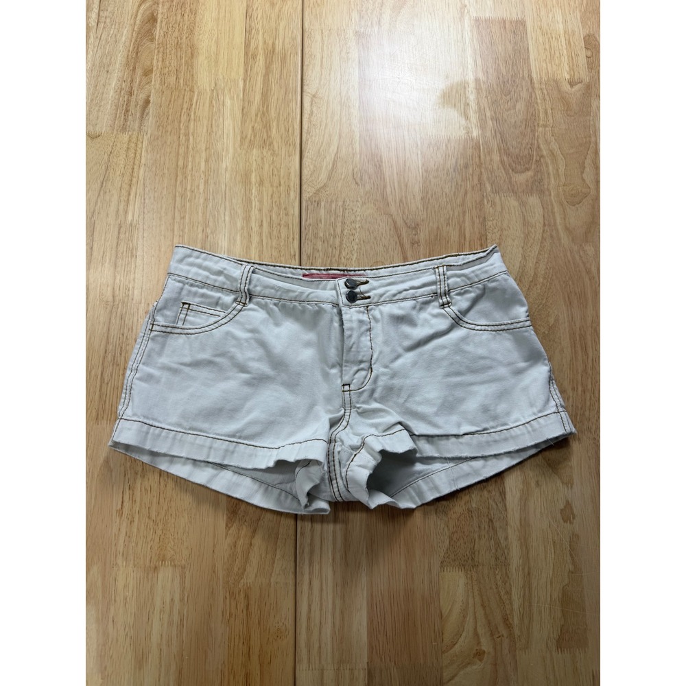 Vintage Y2K Summer Mini Shorts Mossimo White Denim Low Rise Double Button Size 7